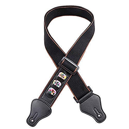 Sangle de guitare, Coton Sangle de guitare ajustable, Guitare Électrique Bandoulière avec 3 Porte-médiators, Noir - Les Beatles, Paul McCartney, John Lennon, RIngo Starr, George Harrison Sangle de guitare, Coton Sangle de guitare ajustable, Guitare Électrique Bandoulière avec 3 Porte-médiators, Noir