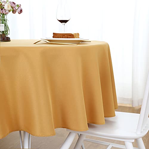 Folins&Home Gold Round Tablecloth 60 Inch Waterproof Heavy Duty Wrinkle Free Polyester Fabric Table Cloth, Spillproof Washable Table Cover For Parties, Camping, Picnic, Banquet, Indoor And Outdoor Use #TOP2