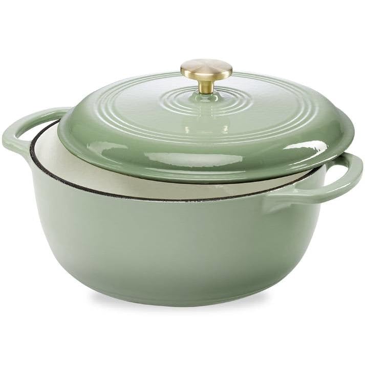 6 Quart Large Sage Green Enamel Cast-Iron Dutch Oven Kitchen Cookware New