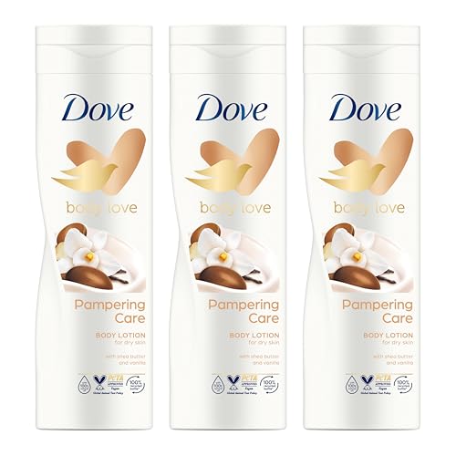 Dove Body Love Pampering Care Loción Corporal: crema hidratante con manteca de karité y vainilla para piel seca 400 ml (Paquete de 3)