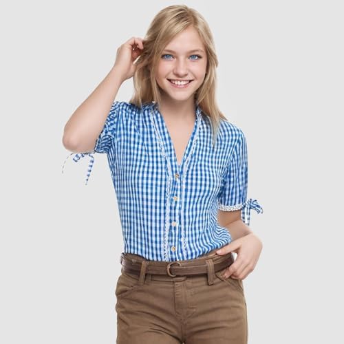 Trachtenbluse Damen Weiß - Traditionelles Dirndl Oberteil Mit Stehkragen & Herzknöpfen