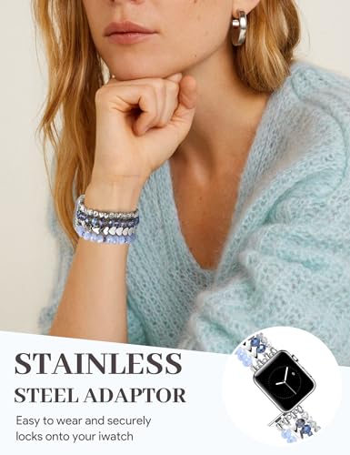 Bracelet de perles pour Apple Watch iWatch extensible bleu - 5
