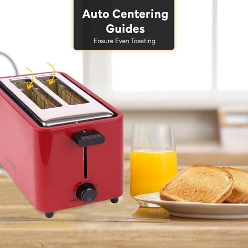Tostadora Courant COUCTP2152R de 2 rebanadas con toque frío, ranuras extra anchas para pan, bagels y waffles, 6 niveles ajustables, bandeja para migas y función cancelar, diseño compacto – Rojo miniatura 3