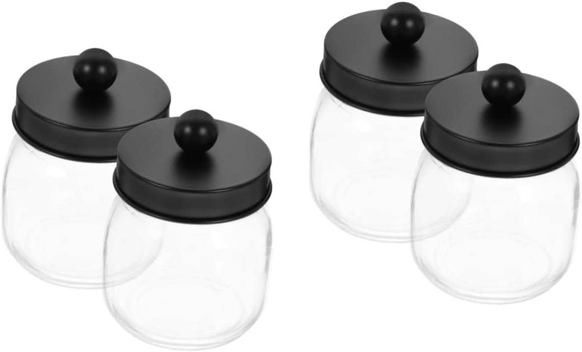 4pcs Glass Bathroom Organizers Countertop Jar Lid Toothpick Holder Desktop Floss Organizer
