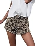 POHADON Women Leopard Print Jean Shorts Baggy Denim Shorts Casual Summer Straight Leg Shorts Cheetah Y2k Grunge Streetwear (Brown,M), Medium