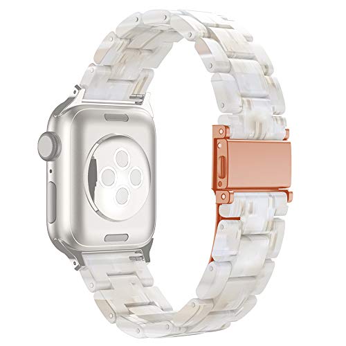 Pulseira compatível com Apple Watch 38 mm, 40 mm, 42 mm, 44 mm, pulseira leve de resina de aço inoxi