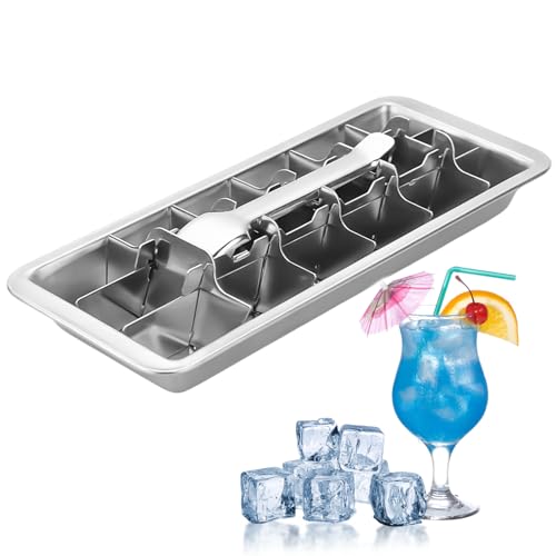 Eiswürfelform Edelstahl 18 Schlitzen Eiswürfelbehälter mit Henkel Müheloses Entnehmen Groß Quadratische Ice Cube Tray für Getränke Whisky Gin Rum Lebensmittelechte & Langlebige