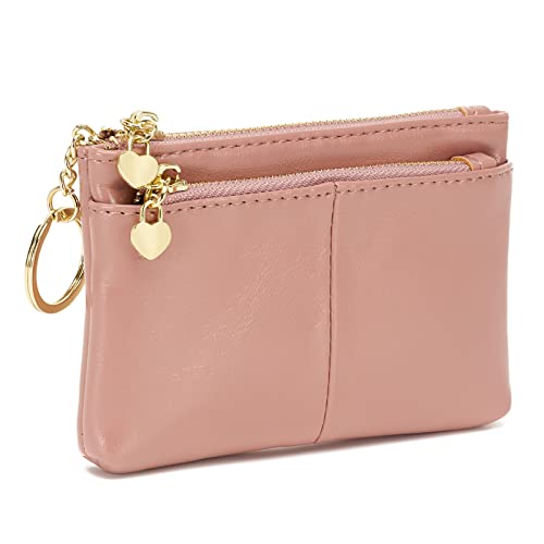 Zooeass Women Pu Leather Zip Mini Coin Purse With Key Ring Triple Zipper Card Holder Wallet (Pink) #TOP5