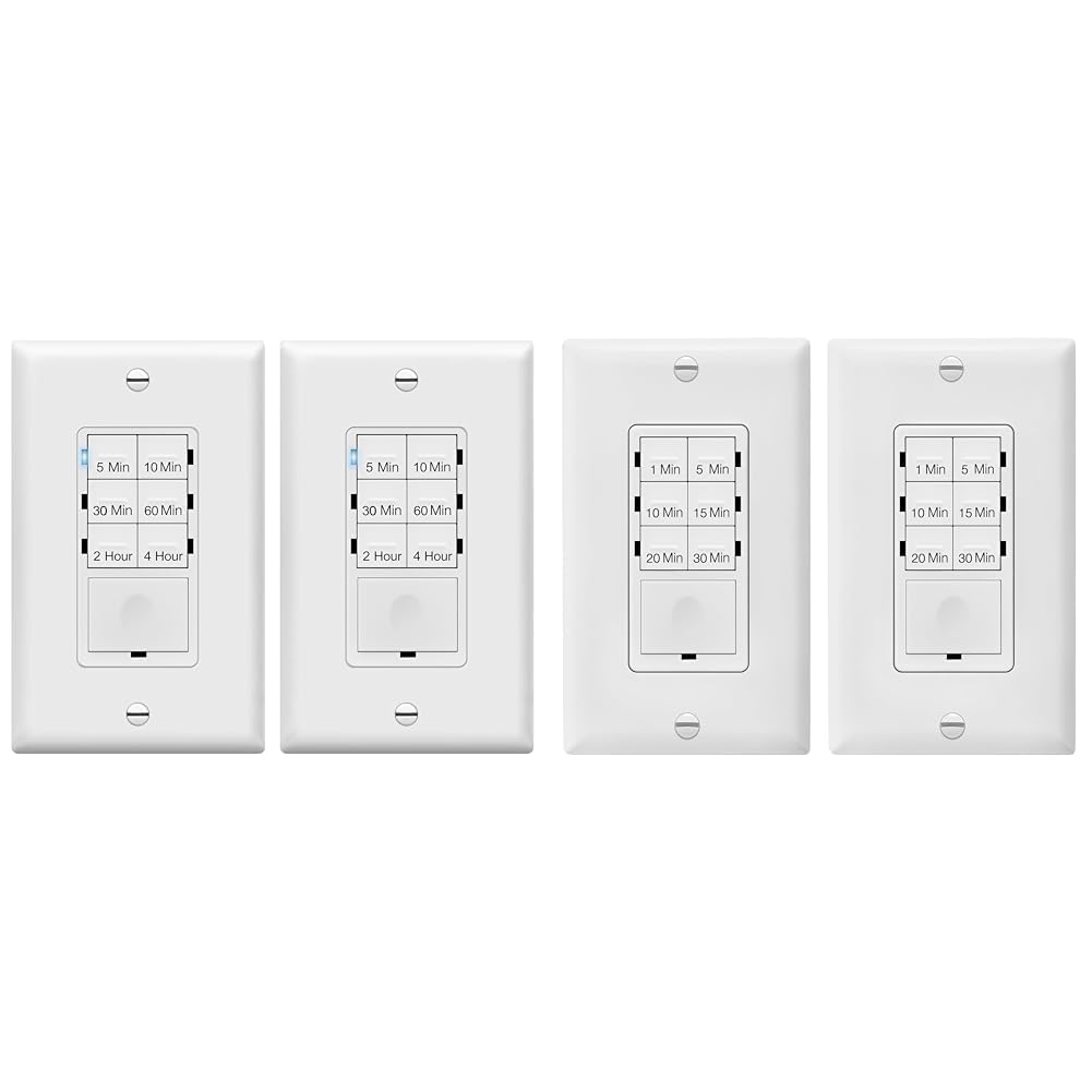 ENERLITES 4-Hour Countdown Timer Switch, 5-10-30-60 Min, 2-4 Hour, for Bathroom Fans & Countdown Timer Switch for Bathroom Fans and Household Lights, 1-5-10-15-20-30 Min