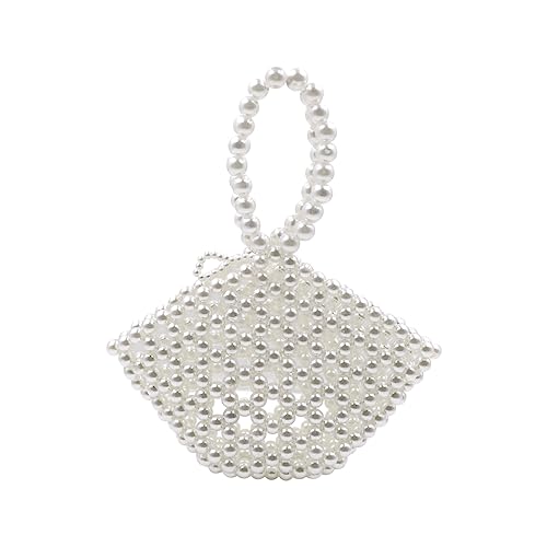 Image of Girls White Beaded Pearl Handbag Purse Vintage Pearl Clutch Pearl Bag Pearl Wrislet Mini Evening Bag for Party Wedding