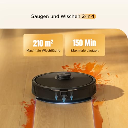 roborock Q7 M5 Saugroboter mit Wischfunktion, 10.000Pa Starker Saugkraft, Dual Anti-Tangle-System, 150Min Laufzeit, LiDAR Navigation, Staubsauger Roboter für Teppich, Tierhaare, APP Steuerung(Schwarz) – Bild 5