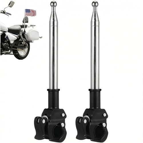 TOPPERFUN 2Pcs Adjustable Stainless Steel Motorcycle Flag Pole 51in Retractable Bike Flagpole Golf Cart Holder Telescopic Motorcycle Bicycle Flag Mount for ATV Wheelchair Dirt Bike Mount