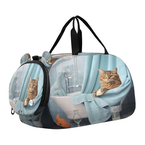 YETTASBIN Sport Travel Duffel Bag for Girls Boys, Cat Large Waterproof Weekender Overnight Bag, Detachable Shoulder Strap Gym Bag with Shoe Compartment & Wet Pocket