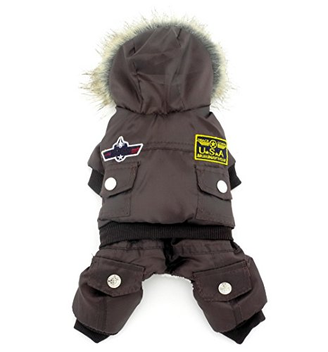 Selmai Waterproof Fleece Lined Dog Winter Coat Snow Suit Airman Hooded Jumpsuit Snowsuits For Small Dog Puppy Chihuahua Brown M #TOP3