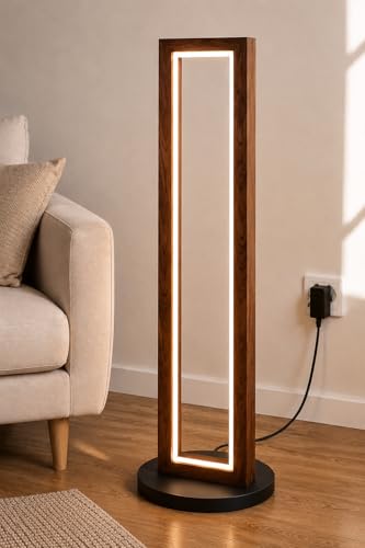 Image of LED Floor Lamp for Living Room & Bedroom, Slim Corner Standing Lamp with Pine Wood Frame & Diffuser, Warm White Ambient Light, Space Saving Modern Minimal Floor Lamp for Home Decor