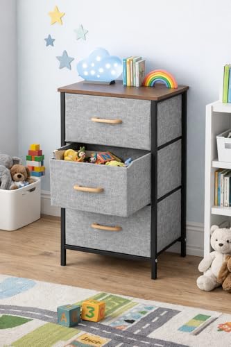 Image of Raawan 3 Layer Drawer Fabric Storage Organizer with Wooden Top and Metal Frame, Modern Dresser Storage Unit for Bedroom, Living Room, Office, Kids Room & Closet, Grey (3 Layer.)