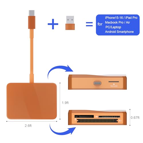 Image of SD Card Reader, 4 in 1 USB C to SD /TF /CF /MS Card Reader with USB to USB C Adapter Memroy Card Reader for iPhone 17 /16 /15 Pro Max iPad Pro MacBook Pro /Air iMac M4 /M3 Android Phone /Tablet PC(TerraCotta)