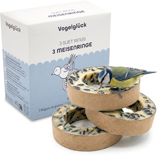 Vogelglück Meisenringe 6x3 Stück Energiereiches Wildvogelfutter mit Saaten & Getreide Ganzjahresfutter zum Aufhängen für Meisen & Wildvögel Vogelringe für Körner und Weichfutterfresser