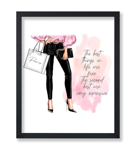 Image of Poster Master The Best Thing In Life Are Free Poster - Fashion Print - Trendy Art - Modern Art - Gift for Women & Fashionista - Funny Glamour Decor for Bedroom or Girl's Room - 11x14 UNFRAMED Wall Art