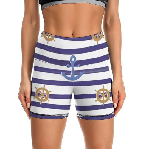 Nautical Funny Anchor Pattern High Waist Yoga Shorts for Women Athletic Shorts Leggings Running Pants
