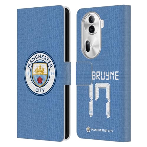 Head Case Designs Officially Licensed Manchester City Man City FC Kevin De Bruyne 2021/22 Players Home Kit Group 1 Leather Wallet Case Compatible with Oppo Reno11