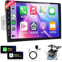 Wireless Carplay Single Din Car Stereo with Wireless Android Auto Airplay Mirror Link,Podofo 9inch 1080P HD Touch Screen Bluetooth Radio Audio Receivers with FM Radio SWC EQ DVR 12LED Backup Camera