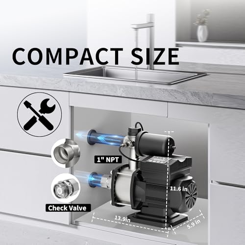AIDPATH 0.87HP, 86PSI, 25GPM Smart Water Pressure Booster Pump, Variable Speed & Power, Constant Pressure Pump for Home House, Shower, Irrigation, 115V, 1\" NPT, Stainless Steel Impeller & Volute, PMSM - Thumbnail 7