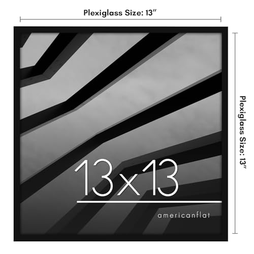 Americanflat 13x13 Picture Frame with Polished Plexiglass - Streamline Collection - Thin Border Square Frame for Wall Display - Hanging Hardware Included - Black