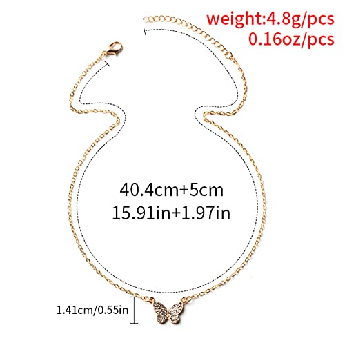 Atentuyi Gold Kristall Schmetterling Anhänger Halskette - Strass - Dünne Kette - Einfache Halskette - Schmuck für Frauen und Mädchen
