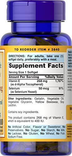 Puritan's Pride Vitamin E-With Selenium 400 Iu Natural 100 Rr Softgels #TOP1