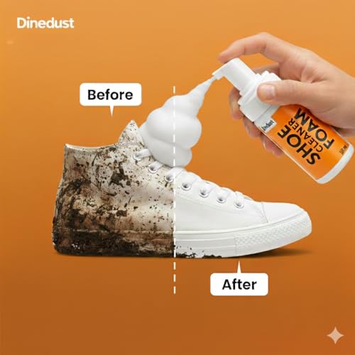 Image of Quick Shoe Cleaning Kit - 150ml Shoe Foam Cleaner & Medium Bristle Brush | Sneaker, Sports & Canvas Shoe Stain Remover Foam Spray | White Shoe Cleaner Kit
