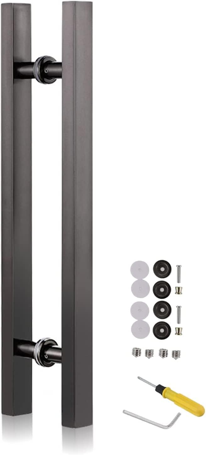 Door Push Pull Bar Handle Set, Long Interior Exterior Wooden Glass Door Bar Handle with Tools and Screws, Stainless Steel Entry Door Handle (Black 80cm/31.5in)