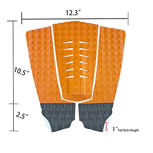Hzchione 3 Piece Traction Pads Surfboard Deck Foot Traction Pad For Soft Board,Fish Board,Hybrid Board,Fun Board,Sup Board,Skim Board Self-Adhesive Professional Surfboard Tail Pads With Kicker #TOP1