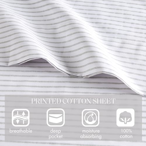 Madison Park 100% Cotton Sheets, Breathable & Soft Cotton Bed Sheets, Printed Design, Elastic Pocket Cotton Sheet Set Fits Up to 17" Mattress, All Season, King Gray Stripes 4 Piece by Madison Park - Image 8