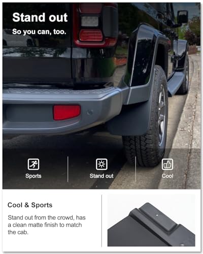 Image of Kiwi Master Mud Flaps for 2018-2026 Jeep Wrangler JL (Not Fits Willys /Rubicon /4xe), OEM Replacement # 82215333 82215332AB, Heavy Duty Mud Guards, Front & Rear Splash Guards, 4 Pcs Set