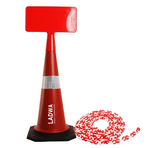 Image of LADWA 750 MM Road Safety Traffic Cone Pack of 1 with 1 Meter Chain, Hooks & Reflective Sign Plate | High Visibility Traffic, Parking, Construction & Warning Safety Cone