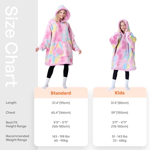 Image of Giggling Getup Wearable Blanket Hoodie for Adults Gifts for Teen Girls Sister Women Sherpa Fleece Printed Hooded Blanket Sweatshirt Warm Cozy with Pocket & Sleeves Cotton Candy Tie Dye