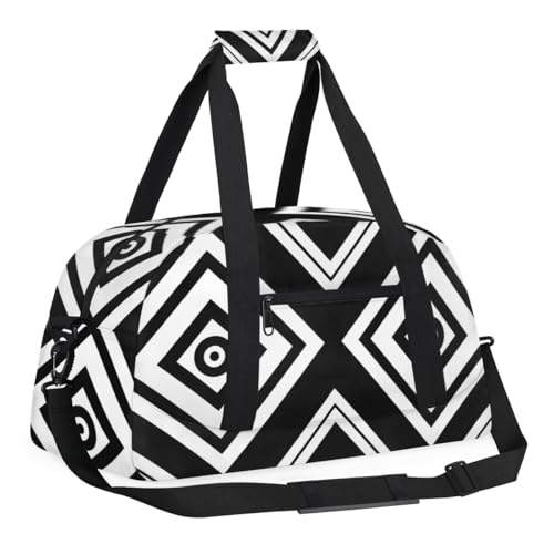 Diamond Square Black White Stripe Personalized Duffel Bag Weekend Overnight Travel Bag Sports Waterproof Gym Bag Lightweight Dance Bag