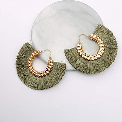Tassel Hoop Earring, Statement Thread Dangle Earrings Stylish Long Fringe Drop Earrings Lightweight Long Swingy French Hook Earrings For Women Girls (Green 1) #TOP2
