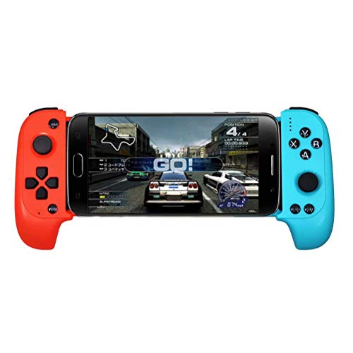 Siomeor Telescopic Wireless Bluetooth Controller Gamepad Mobile Game Controller Android IOS Phone Flexible Joystick Blue and Red