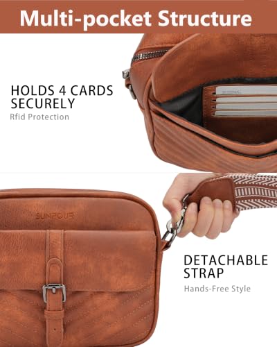 Image of Crossbody Bags for Women,Multi-Pocket Leather Crossbody Purse | RFID Blocking Pockets,Fits iPad,Adjustable Wide Strap,Quilted Exterior,8 Card Slots,Gift Ready