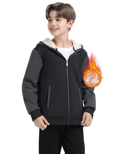 MoFiz Kids Sherpa Lined Hoodie Fleece Jacket Boys Girls Warm Sweatshirt Full Zip Hooded Soft Winter Coat School Outerwear