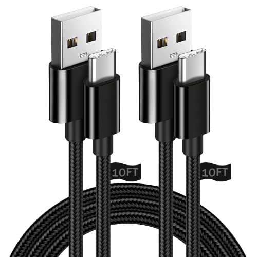UDATON USB Type C Cable Fast Charging, 2 Pack(10ft+10ft) Long 3A USB A to Type C Charge Nylon Braided TPE Cord Compatible with Samsung Galaxy S22 S21 S10 Plus,Note 9 LG Stylo 6 V60 V50 G8X G8,Black