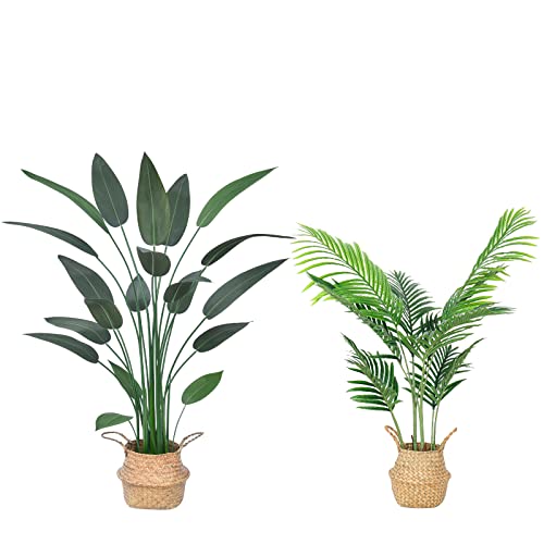 Hanamono 4.59Ft Artificial Bird Paradise Palm Tree & 3.61Ft Faux Areca Tropical Plant #TOP5