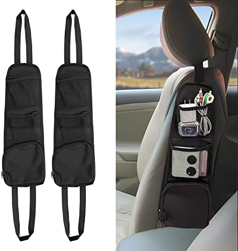 QUICTO 2PCS Car Seat Storage Hanging Bag, Multi-Pocket Seat Side Organizer, Car Multifunctional Storage Mesh Net Pocket, Can Hold Mobile Phone, Wallet, Glasses, Suitable for Cars, SUVs, Trucks
