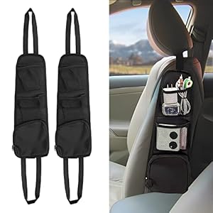 QUICTO 2PCS Car Seat Storage Hanging Bag, Multi-Pocket Seat Side Organizer, Multifunctional Mesh Net Pocket, Can Hold Mobile Phone, Wallet, Glasses, Suitable for Cars, SUVs, Trucks