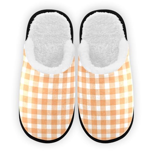 Yellow White Check Slippers For Women Men Soft Memory Foam Non-Slip Cell Winter Indoor House Shoes Travel Slipper