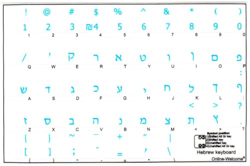 Pegatinas Transparente Letras Azules Hebreo para Teclado miniatura 1