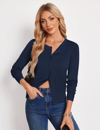 GRACE KARIN Womens Long Sleeve Button Up Cardigan Lightweight Casual Knit Cardigan Sweaters for Women Spring Clothes XL Navy Blue — view 4