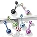 Forbidden Body Jewelry Belly Button Rings Surgical Steel High Shine Double Ball Belly Ring Titanium IP Plated 14G (Black)